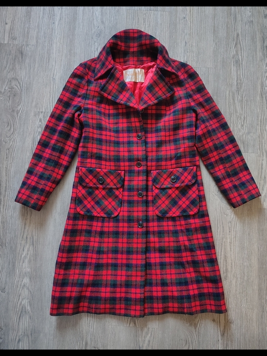 Pendleton Jackets & Blazers - VTG Pendleton Women's Red Tartan Plaid Pure Virgin Wool Midi Pea Coat Sz 6/8 USA